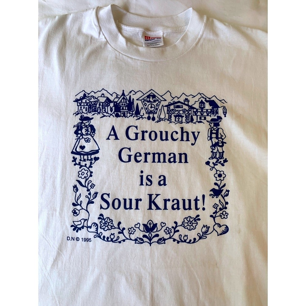 Hanes A Grouchy German is a Sour Kraut Graphic T Shirt White Mens XL 1995